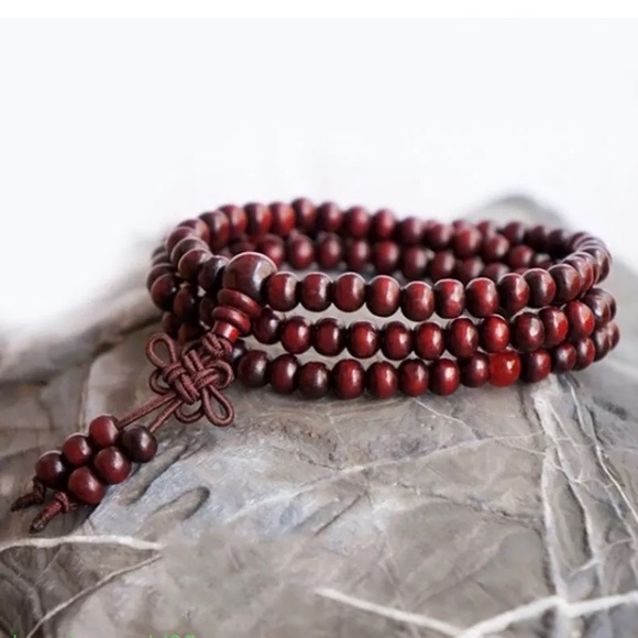 Yoga Meditation Sandalwood Mala Beads Rosary Wrap Bracelet Wooden Red Black - Picture 10 of 16